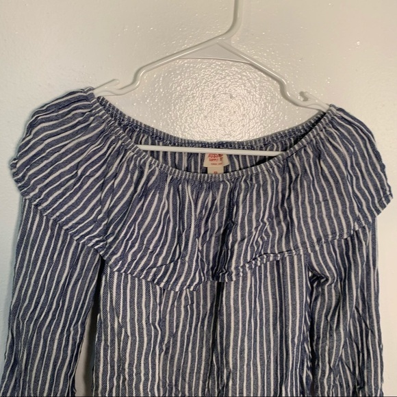 Mossimo Off Shoulder Blouse Blue White Stripes - Picture 4 of 9
